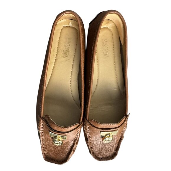 Michael Kors Hamilton Leather Brown British Tan Logo Driving Loafers Womens 6.5 - Picture 3 of 13